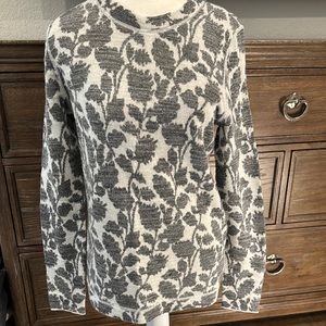 LOFT Gray Floral Crew Neck Sweater